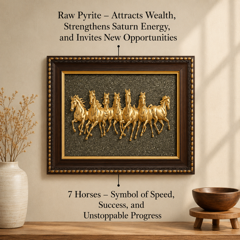 7 Horses on Raw Pyrite Frame