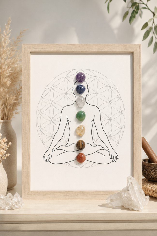 Powerful 7 Chakra Stone Frame | Healing Gemstone Wall Hanging for Positive Energy & Balance