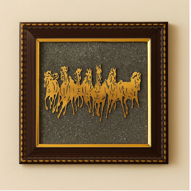 7 Horses on Raw Pyrite Frame