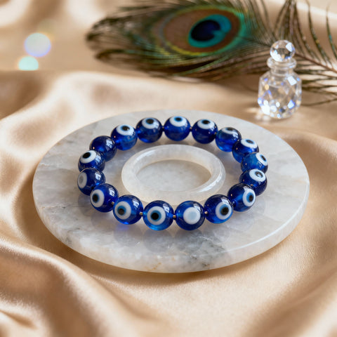 Evil Eye Nazar Raksha Bracelet with Selenite Plate(Stone Charger)
