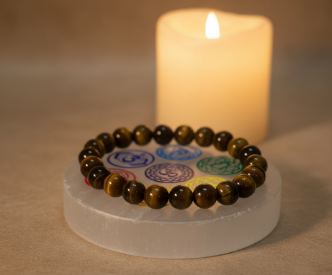 Tiger eye bracelet with Selenite plate(Stone Charger)
