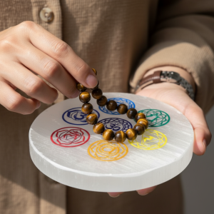 Tiger eye bracelet with Selenite plate(Stone Charger)