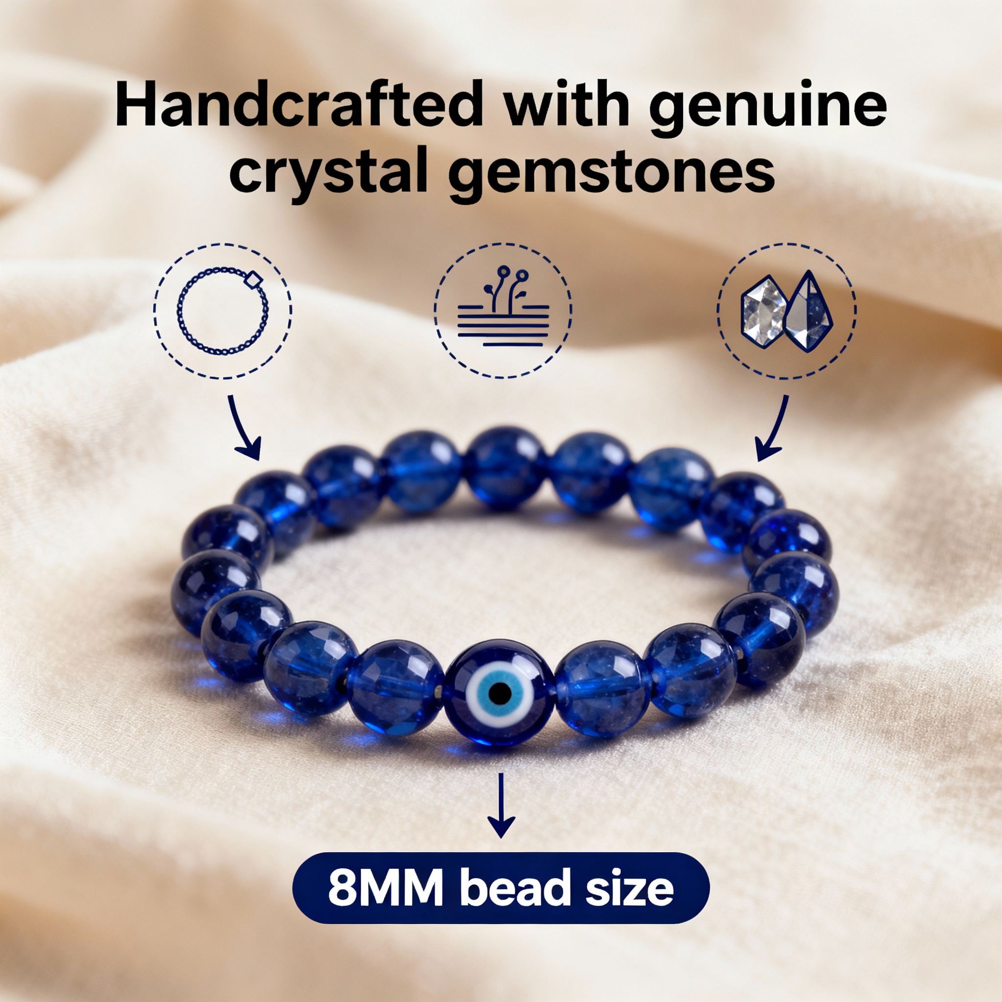 Evil Eye Nazar Raksha Bracelet with Selenite Plate(Stone Charger) - Image 3