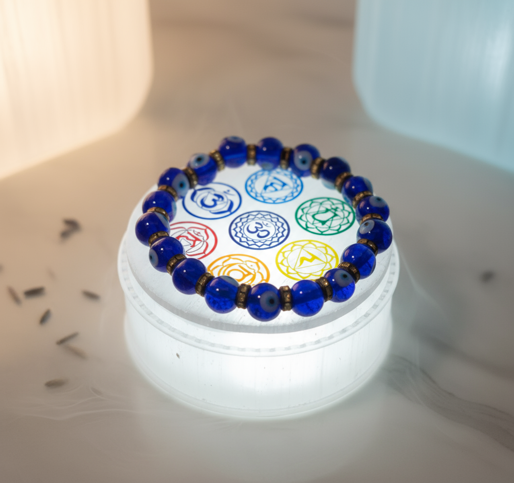 Evil Eye Nazar Raksha Bracelet with Selenite Plate(Stone Charger)