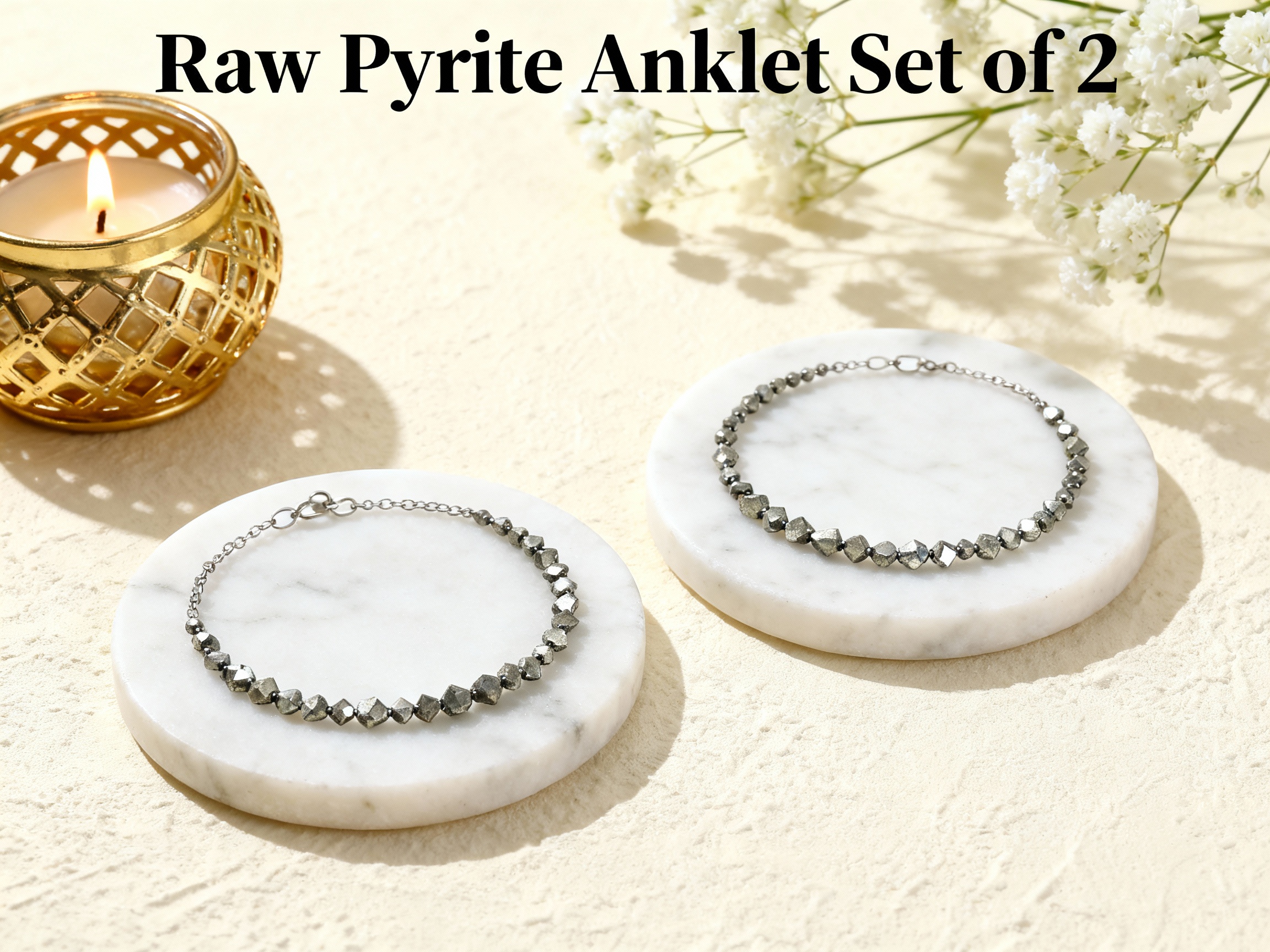 Raw Pyrite Anklet Set of 2 – Double Abundance, Double Protection