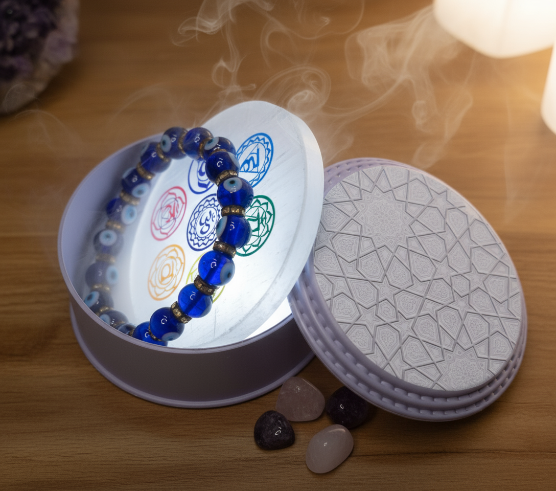 Evil Eye Nazar Raksha Bracelet with Selenite Plate(Stone Charger) - Image 2